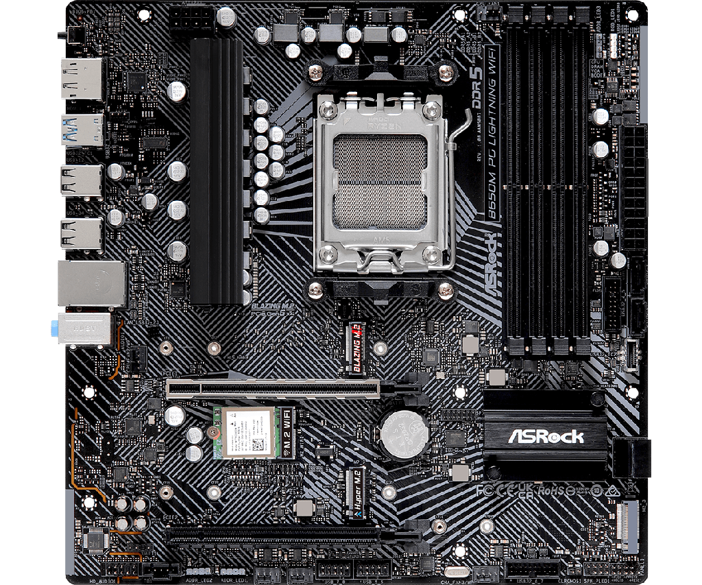 PLACA ASROCK B650M PG LIGHTNING WIFI, AMD AM5, DDR5 7200+ MHZ (OC), M.2(PCIE GEN5 X4), PCIE 4.0.