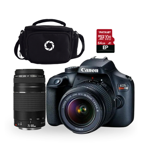 [FOGCAV2628C003AAT1C49] COMBO 49 CAM. T100 EF-S 18-55 MM DC III CANON+LENTE EF 75-300MM + MEMORIA 64GB+MALET
