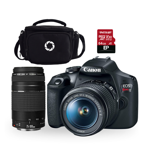 [FOGCAV2727C002AAT7C57] COMBO 57 CAM. T7+ EF-S 18-55 IS I+LENTE 75-300+ MEMORIA 64GB+MALET. NAC