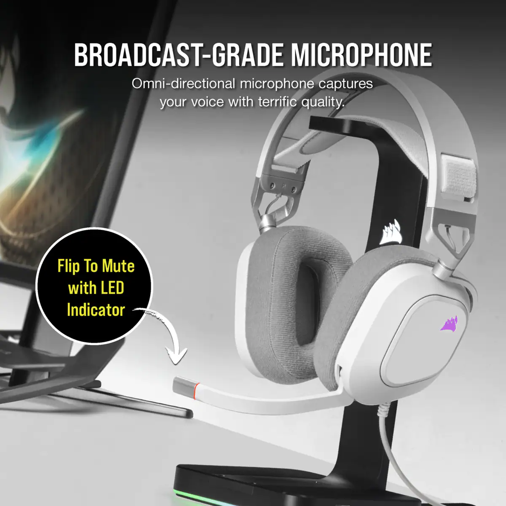 HS80 RGB USB GAMING HEADSET,  WHITE