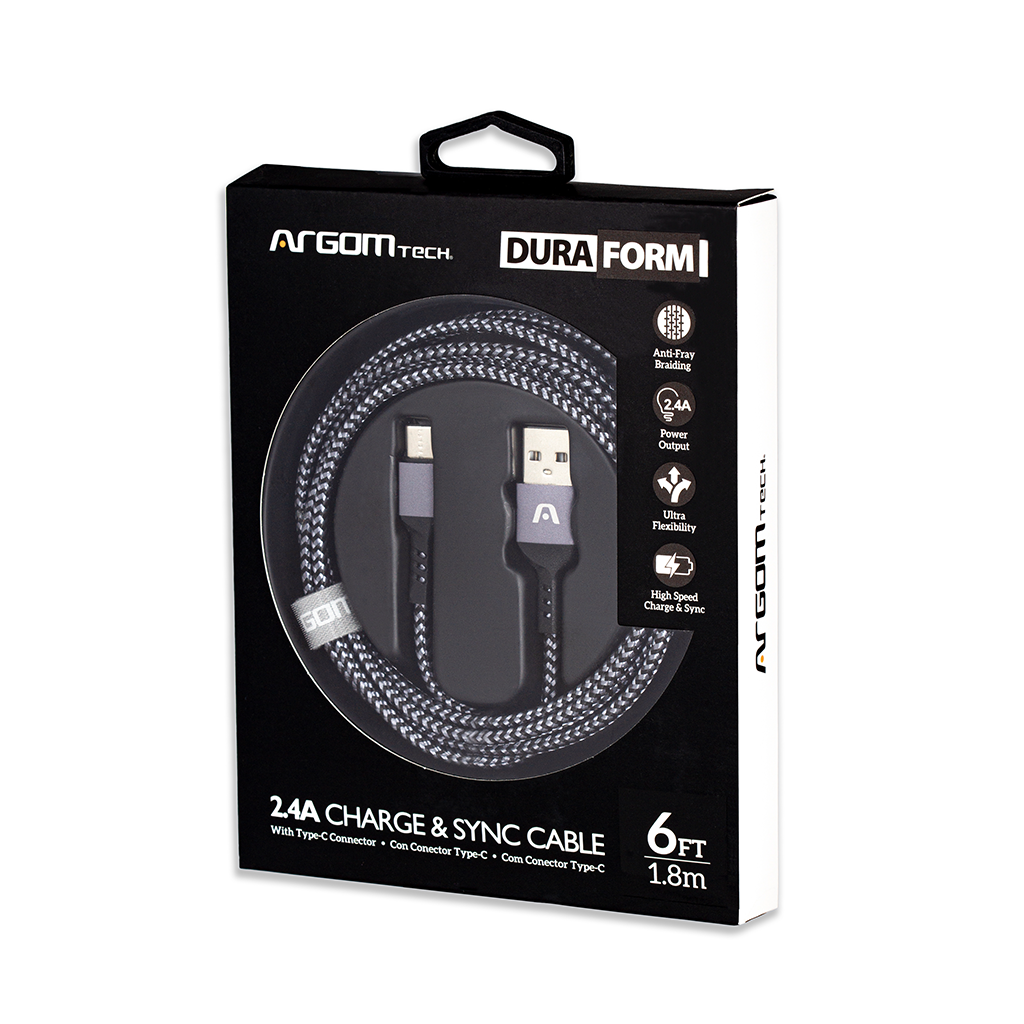 TYPE-C TO USB 2.0 - NYLON BRAIDED -METAL CONNECTOR -FLEXIBLE CABLE JOINT - FAST CHARGING -DURA FORM