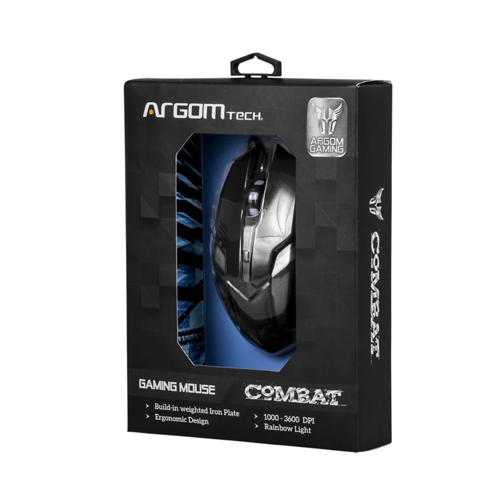 RATON PARA JUEGO COMBAT MS40 USB 6 BOTONES- NEGRO  ARGOMTECH