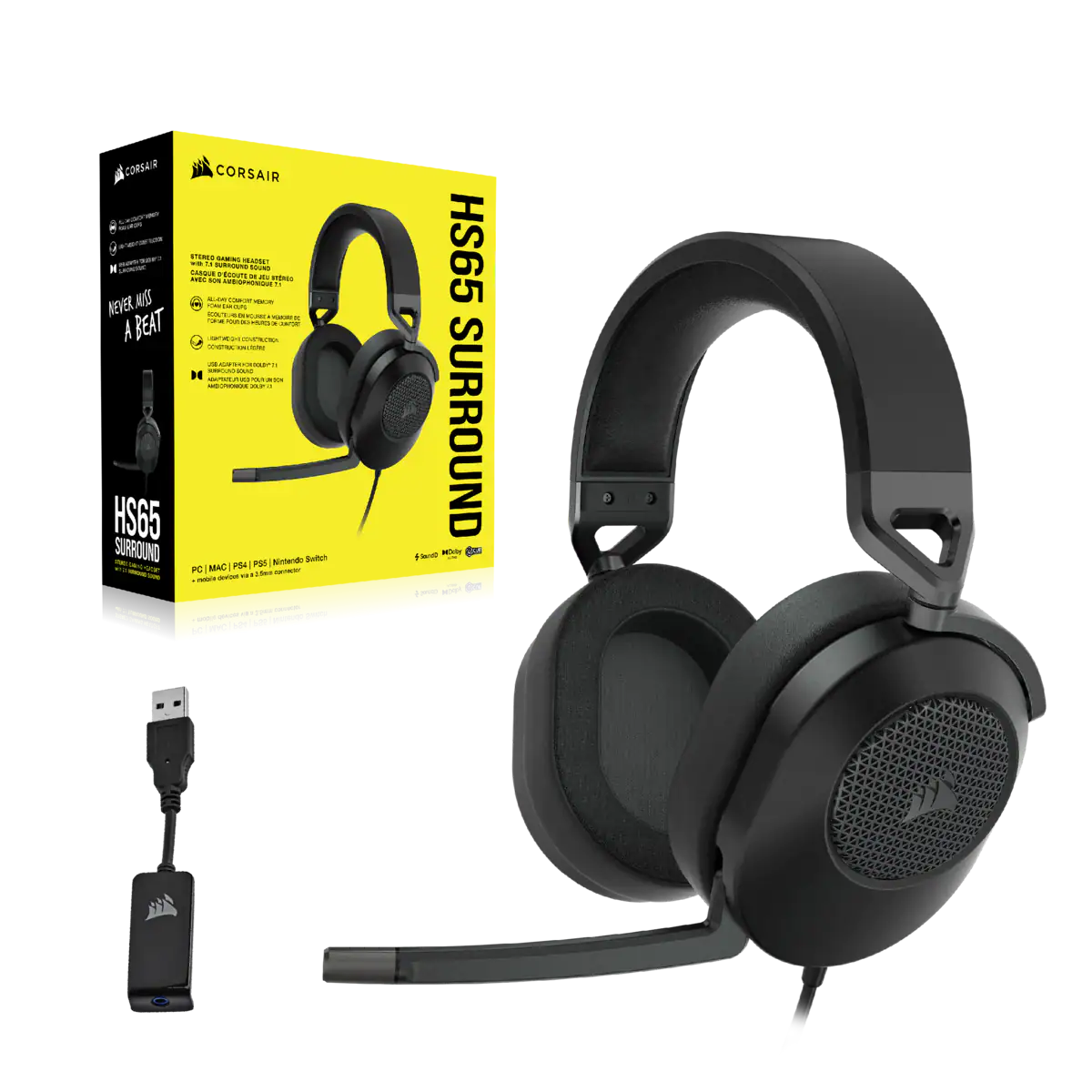 [COACRVCA-9011270-NA] CORSAIR HS65 SURROUND GAMING HEADSET, CARBON