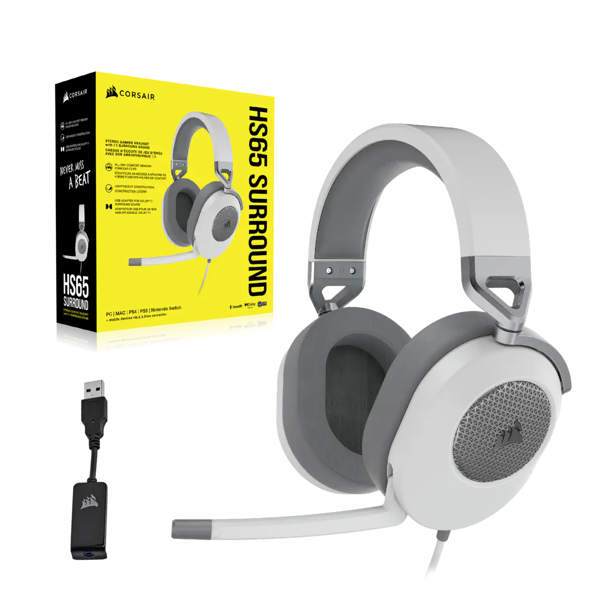 [COACRVCA-9011271-NA] CORSAIR HS65 SURROUND GAMING HEADSET, WHITE