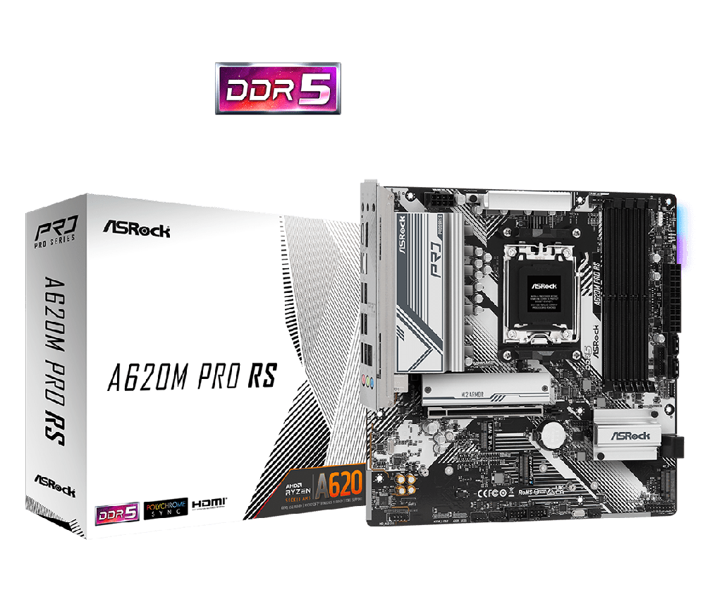 PLACA ASROCK A620M PRO RS, AMD AM5, DDR5 7200+ MHZ (OC), M.2 (PCIE GEN4X4), PCIE 4.0.
