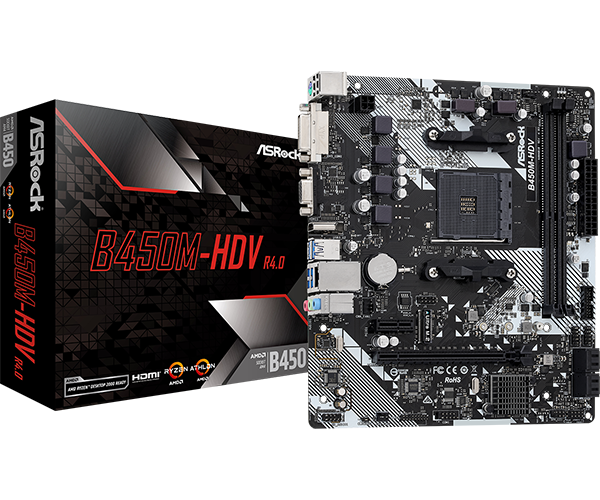 PLACA ASROCK B450M-HDV R4.0, AM4 AMD, 2 DIMM DDR4.