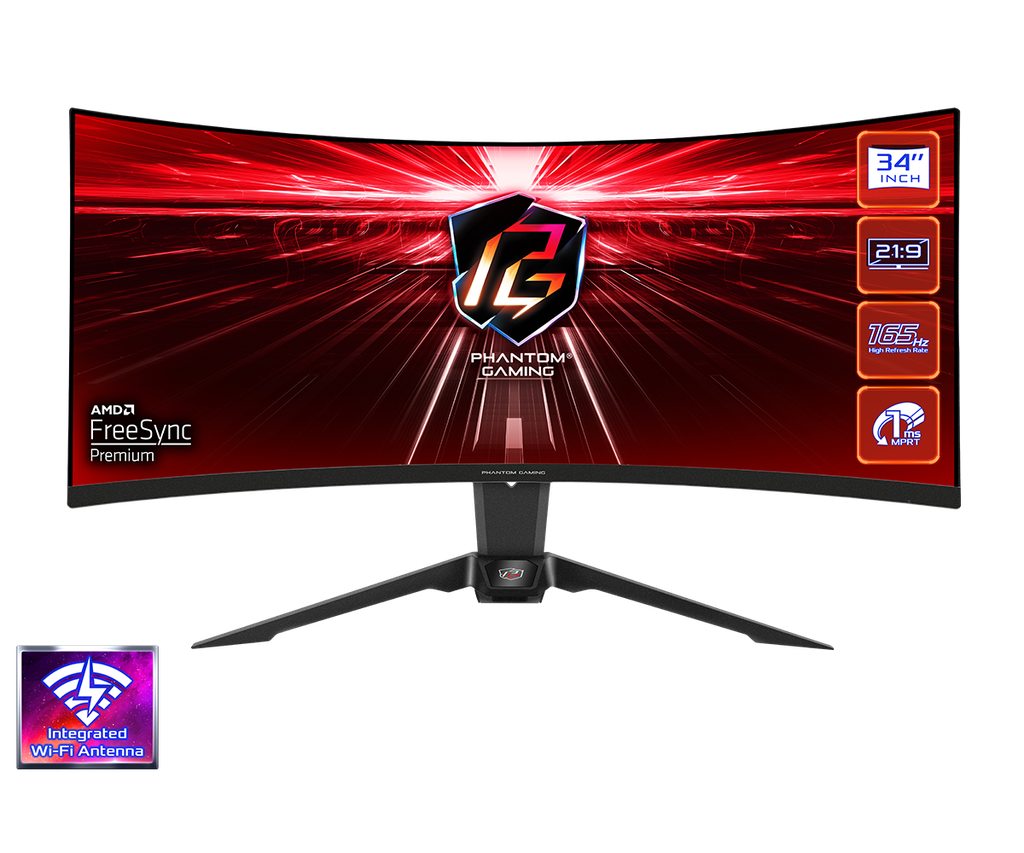 MONITOR GAMING CURVO ASROCK PG34WQ15R2B PHANTOM, 34" VA-WQHD (3440X1440) 1500R, 165HZ, 1MS, WIFI.