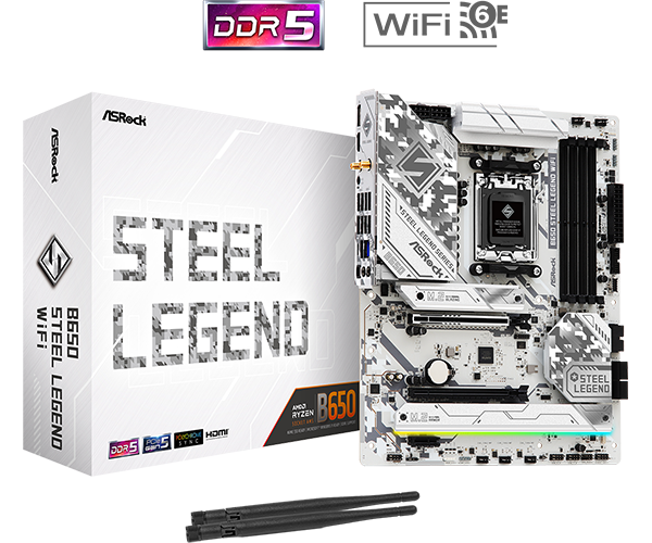 PLACA ASROCK B650 STEEL LEGEND WIFI, AMD AM5, DDR5 7200+ (OC), M.2 (PCIE GEN5X4), PCIE 5.0, ATX.