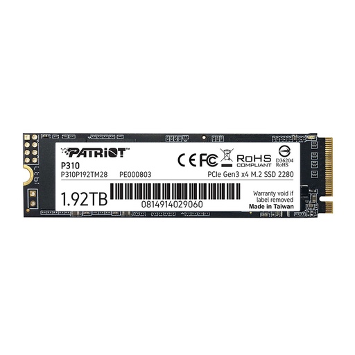 [COAPTVP310P1.92TB] UNIDAD EN ESTADO SOLIDO PATRIOT P310 1,92TB M.2 2280 PCIE GEN 3 X 4, NVME.