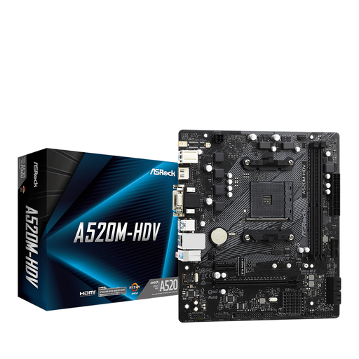 [COAARV90-MXBE50-A0UAYZ] PLACA ASROCK A520M-HDV, AMD AM4, DDR4 4733+ (OC), M.2 PCIE GEN3 X4, HDMI.