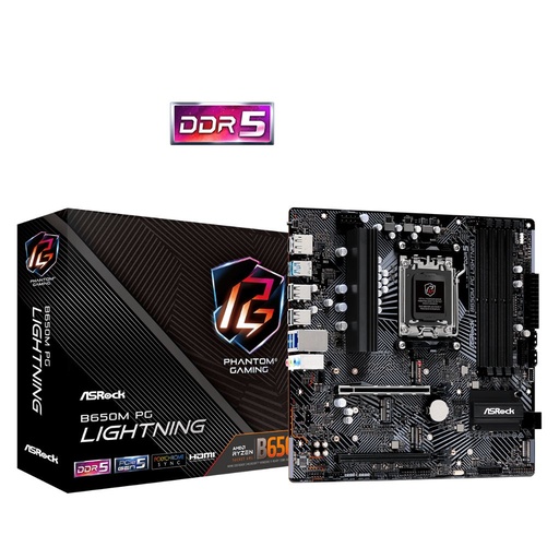 [COAARV90-MXBMV0-A0UAYZ] PLACA ASROCK B650M PG LIGHTNING, AMD AM5, DDR5 7200+ MHZ (OC), PCIE GEN5 (M.2).