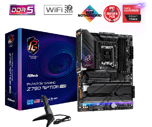 [COAARV90-MXBMD0-A0UAYZ] PLACA ASROCK Z790 RIPTIDE WIFI, LGA 1700, DDR5 8000+(OC), M.2 (PCIE GEN5X4), PCIE 5.0, ATX.