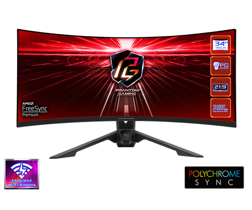 [COAARV90LXA010-A0U3A0V] MONITOR GAMING CURVO ASROCK PG34WQ15R3A PHANTOM 34&quot; VA-WQHD (3440X1440) 1500R, 165HZ, 1MS, WIFI, RGB